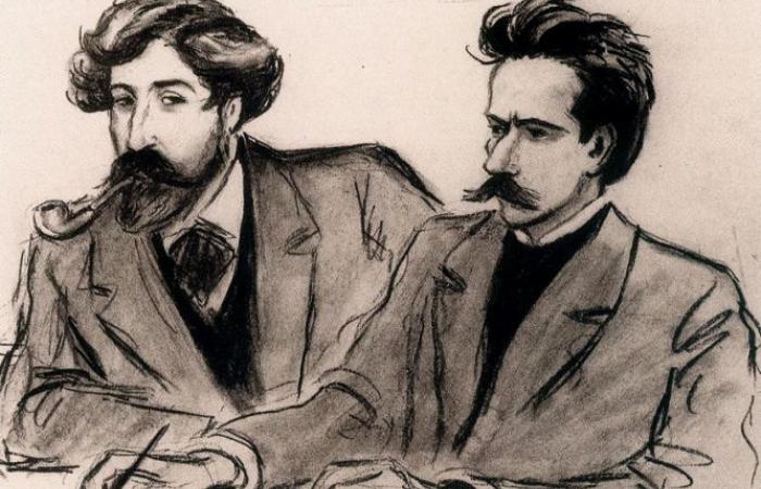 Santiago Rusiñol y Enric Morera, dibujados por Ricard Opisso