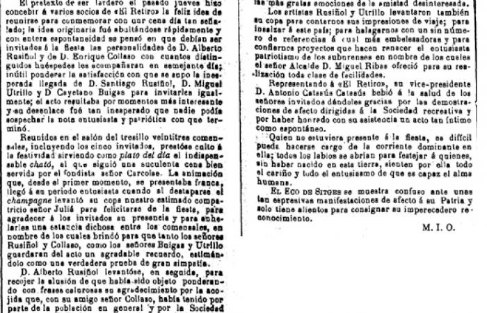 Exemplar d’‘El Eco de Sitges’, del 16 de febrer de 1896, que fa referència a la xatonada de Dijous Gras